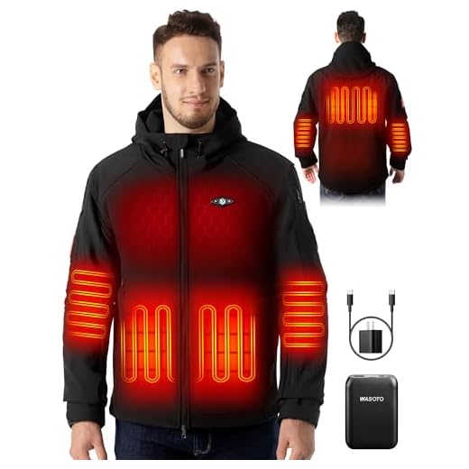 WASOTO Heated Jackets for Men with 9V 18400mAh Battery Pack Included Windproof Waterproof with Foldable Hood for Snowboarding(Black,L)