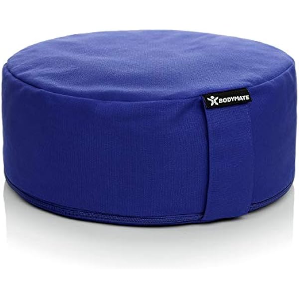 BODYMATE Poduszka do jogi, okrągła, średnica 31 cm, wysokość 13 cm, z wypełnieniem z łuski gryki – poszewka nadająca się do prania w pralce, ze 100% bardzo grubej bawełny, poduszka do medytacji