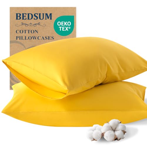 BEDSUM King Cotton Envelope Pillowcases - 2 Pack, 20x36, Ginger Yellow