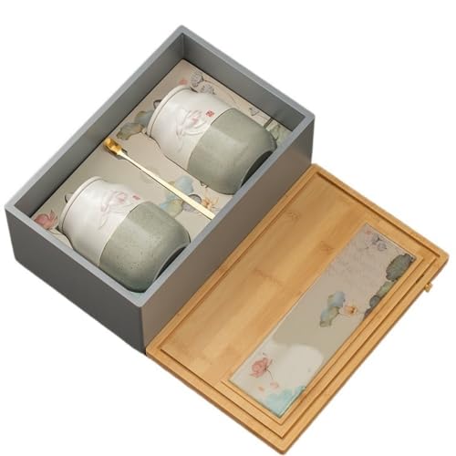 Image of CMBSSTFC Tea Canister Ceramic Loose Tea Storage Jar Double Jar Tea Container Storage Jar Gift Box Set with Tea Spoon Kitchen Storage Jar Tea Tin(D)