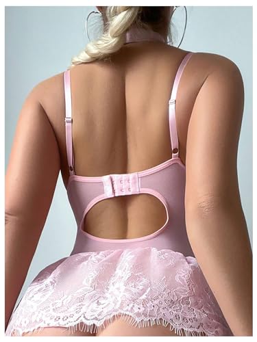 Image of SHENHE Women's Lace Babydoll Garter Lingerie Dress with Thong and Stockings Set