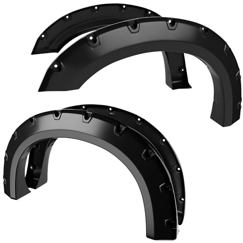 YITAMOTOR Fender Flares Kit, Compatible for 1999-2007 Ford F-250 / F-350 / F-450 Super Duty, Front Rear Wheels w/UV Protected & Dura-Flex Material & Smooth Black Finish Pocket Rivet Style