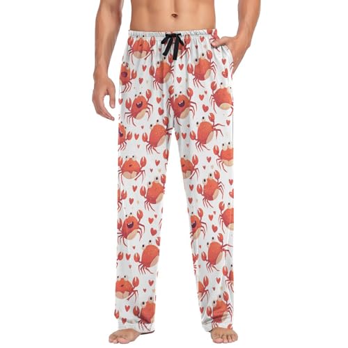 Men's Pajama Pants Cute Red Crabs Hearts Pajama Pants for Men PJs Bottoms Drawstring Pockets Sleep Lounge Pants S3