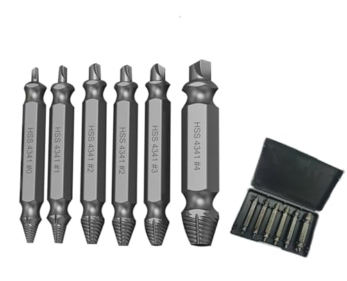 CYBERNOVA Juego Extractor de Tornillos Dañados 6PCS, Kit de Doble Punta HSS para Tornillos Rotos, Oxidados o Barridos