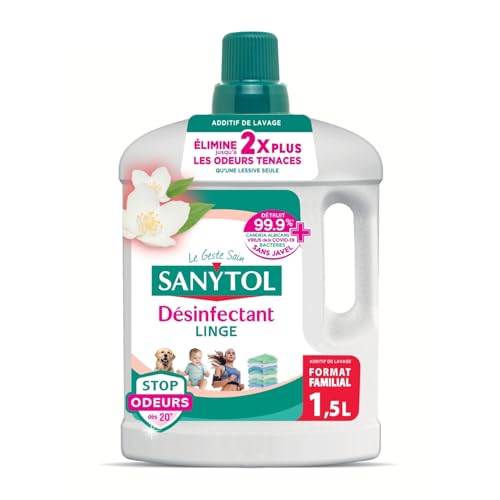 Sanytol - Désinfectant Linge Stop Odeurs - Parfum Fleurs Blanches - 1.5L - Bactéricide, Virucide - Sans Javel -...