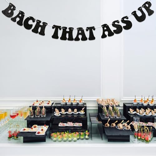Image of Bach That Ass Up Banner, Pre-Strung, Bachelorette Party Decorations, Boujee Bachelorette Decorations Black Glitter