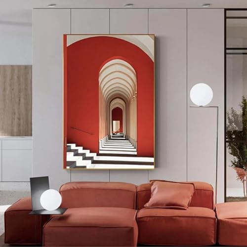Toile peinture moderne abstrait rouge 60x90 cm grand format encadré pour décoration murale