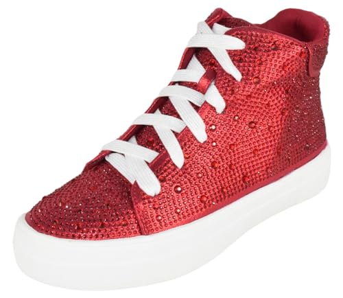 Flat Women High Top Sneakers Chelsea Shoes Lace Up White Sole Rhinestone Bling DOLCE-77