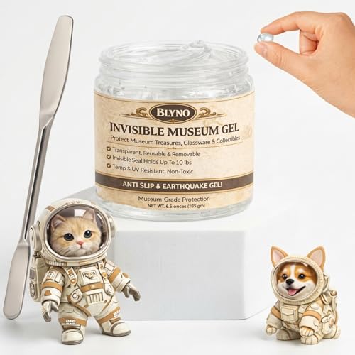 6.5 oz Clear Exhibit Gel with Metal Spatula, Secure & Protect Collectibles, Glassware & Décor Reusable 100+ Applications Museum Gel & Earthquake Putty Protection, No Residue Museum Wax