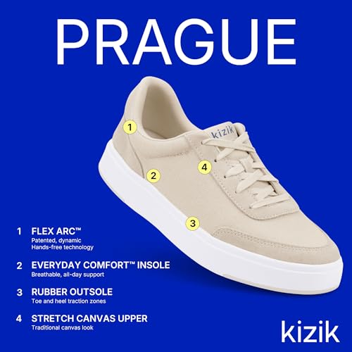 Kizik Slip On Sneakers: Prague - Court Style, 4-Way Stretch Canvas with Suede Details, Casual Shoes for Women & Men, Hands Free Convenience - Wide Width3
