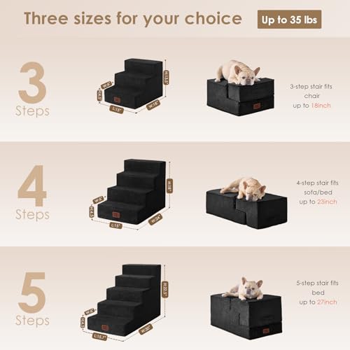 Image of EHEYCIGA Dog Stairs for High Bed 22.5 inch H, 5-Step Dog Steps for Bed, Pet Steps for Small Dogs and Cats, Non-Slip Balanced Pet Ramp Indoor, Black