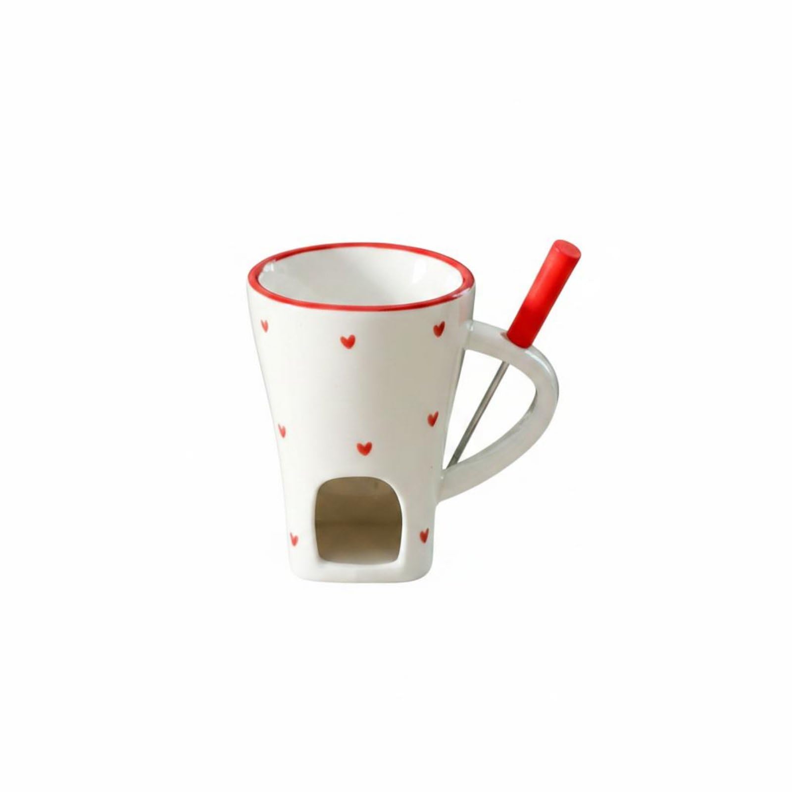 Includes Dipping Fork Personal Fondue Mug Heart Pattern Ceramic Chocolate Melter-image-20