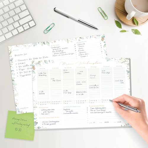 paper&you® Wochenplaner Block A4 ohne festes Datum Blattgold 50 Blatt - Terminplaner mit To-Do-Liste, Einkaufsliste, großem Notizfeld & mehr - nachhaltig & klimafreundlich
