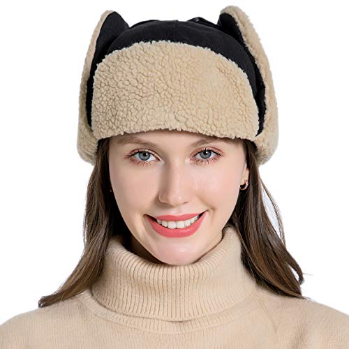Winter Hat Cold Weather Trapper Hat Outdoor Warm Windproof Ski Cap With Ear Flap Trooper Hunting Hats For Men Women Black #TOP1