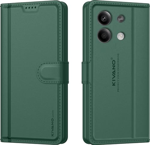 Image of KIVANO LUXE Compatible for Redmi Note 13 5G Luxury Handmade Leather Magnetic Flip Folio Case | Card Holder & Kickstand | Slim Protective Cover | Unisex - Green