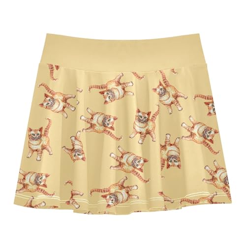 Girls Skorts High Waist Athletic Skirts with Shorts Watercolor Cats Stretchy Teens Performance Tennis