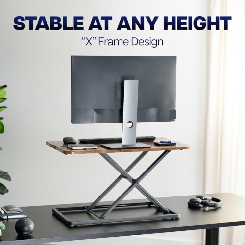 Image of VIVO Vintage Brown 29 in Single Top Standing Desk Converter, DESK-V000UN | Economy, Height Adjustable Rustic Sit Stand Tabletop Monitor and Laptop Riser Workstation, No Assembly Required, Black Frame