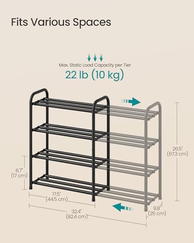 Image of SONGMICS Expandable Shoe Rack, Adjustable Shoe Organizer Storage Shelf, Sturdy and Heavy-Duty, for Closet, Entryway, Living Room, 4-Tier, Ink Black ULMR046BD01