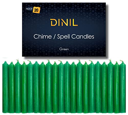 Dinil – Set of 20 Green Spell & Chime Candles – Premium Mini Taper Candles for Rituals, Prayer, Birthdays, Meditation, Altar, Spells, Chime Candles - 4 Inch Tall, Unscented (Green)