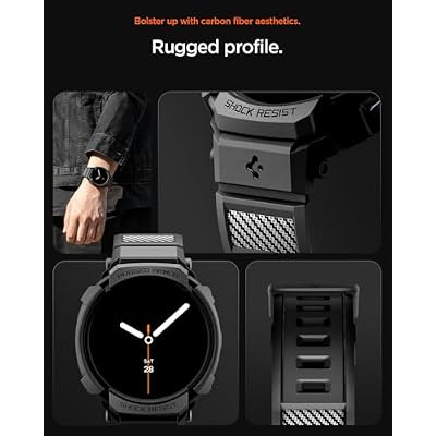 Spigen Rugged Armor Pro Designed for Samsung Galaxy Watch 8 44mm Case with Band Protective TPU Cover with Strap (2025) - Matte Black
