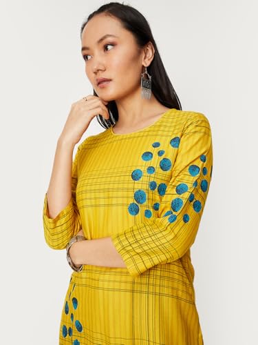 Image of Max Women's Rayon Straight Fit Straight Checked Knee-Length Western Kurta