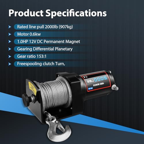 Winch eléctrico 2000LBS con control y tornillos miniatura 4