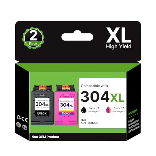 304 XL 304XL Multipack Kompatibel für HP 304 Druckerpatronen 304XL für HP Envy 5030 Druckerpatronen 5010 5032 5020 DeskJet 3750 2630 3760 3762 3720 2620 (304 XL Schwarz Farbe, 2er-Pack)