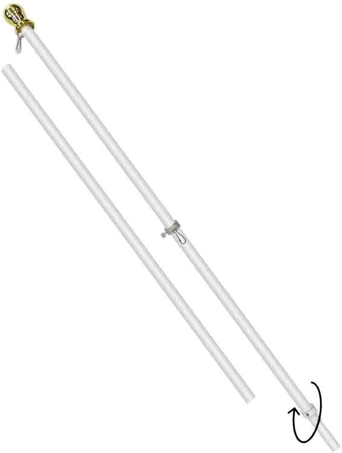 Flags Importer 6ft Spinning Flag Pole with Sealed Bearing System, Upper and Lower Flag Clips, Anti-Tangle Design for Outdoor Residential Use - White