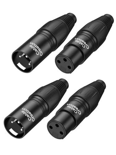 CableCreation 3Pin XLR Male*2 + 3Pin XLR Female*2, Mic Adaptor Connector 2Pair, 1/4 Jacks Male and Female Microphone Audio Jack Charger Connector for Speaker, Mixing Board, Console, Pro Audio Gear