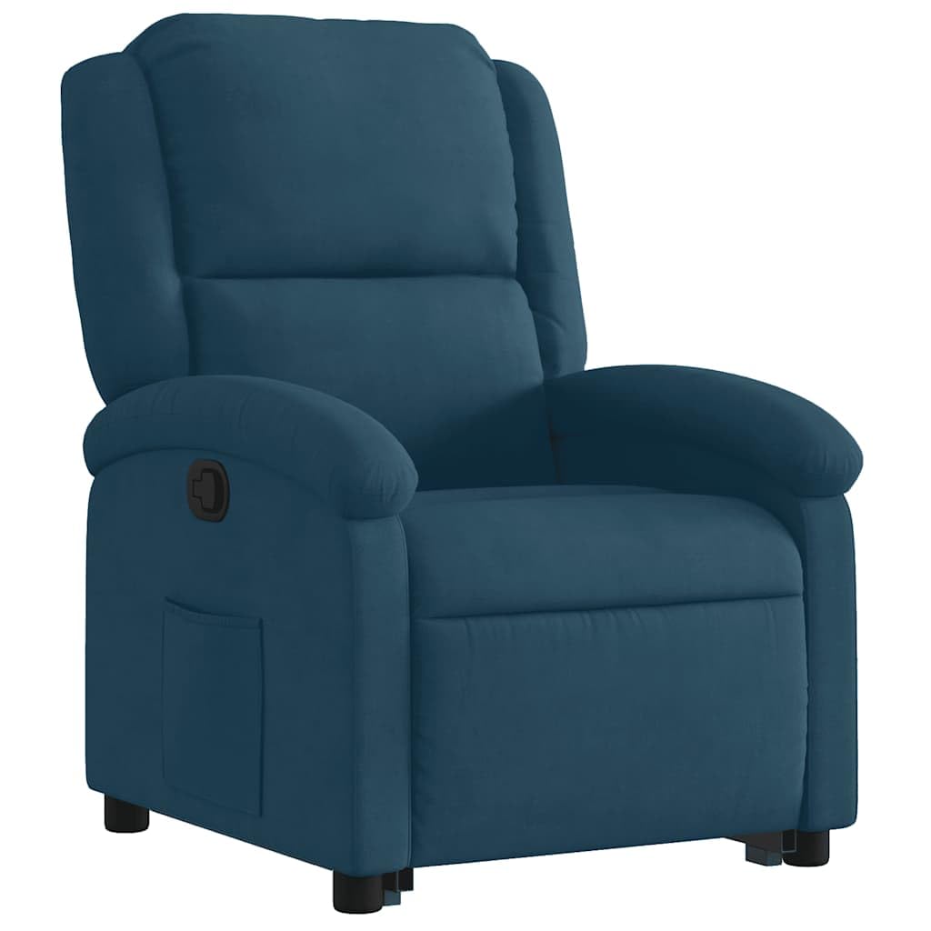 Relaxsessel mit Aufstehhilfe, Blauer Samt, 71×86,5×99,5 cm, Holz-Metall-Rahmen, Liege 135°, Seniorengerecht