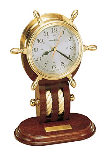 Howard Miller Britannia Table Clock 613-467 – Weather & Maritime Solid Brass Ship’s Wheel Decor with Mahogany Base, Quartz Movement