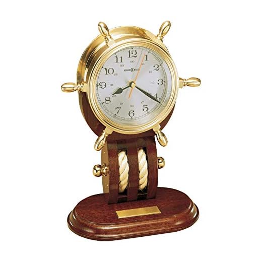 Howard Miller Britannia Table Clock 613-467 – Weather & Maritime Solid Brass Ship’s Wheel Decor with Mahogany Base, Quartz Movement