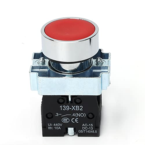 Starelo 2Pcs 22Mm Momentary Push Button Switch 1No 1Nc 10A 440V Metal Material Xb2-11Bn.(1Green & 1Red) Self-Resetting Toggle Switch (Red) #TOP3