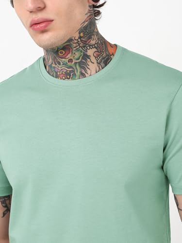 Image of Bewakoof Men's 100% Cotton Solid Regular Fit Half Sleeve Round Neck T-Shirt | Tshirt for Men Cotton| Casual Wear | Street Wear