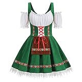 Colorful House Women's Oktoberfest Costume Adult Off-Shoulder Beer Maid Costume for Bavarian Carnival(Green, Large)