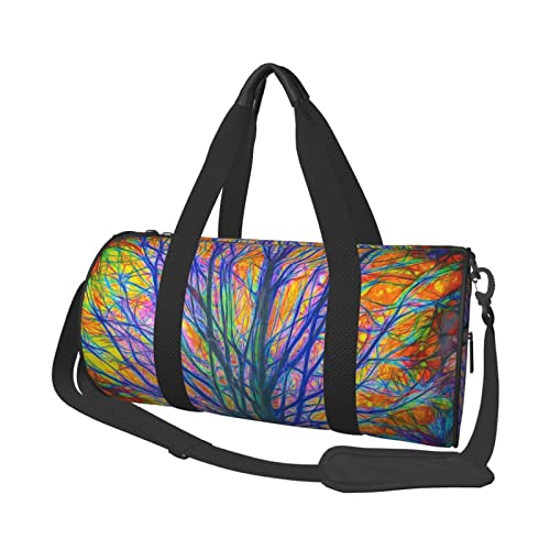 Sac fourre-tout rond en toile avec imprimé arbre de vie arc-en-ciel - Sac fourre-tout de voyage pliable - Imperméable et résistant aux déchirures Cover