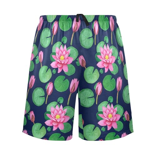 Leaf Flower Blue Pajama Shorts for Men Lounge Pants Sleep Bottoms Super Soft Men Pajama Bottoms with Pockets, S-XXL-XXL