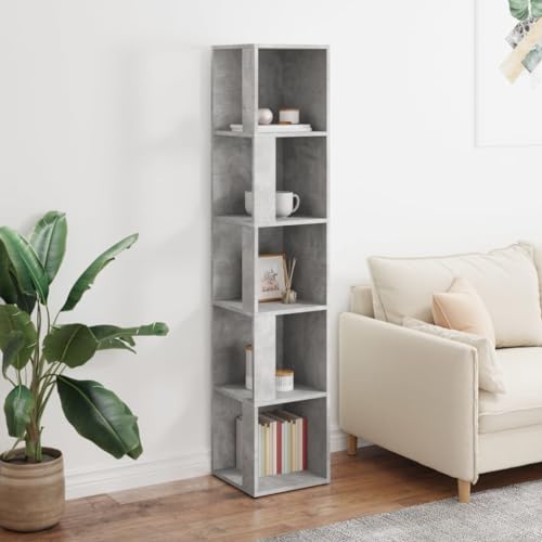 Estantería esquinera moderna gris hormigón de 164 cm, librería vertical de madera 4