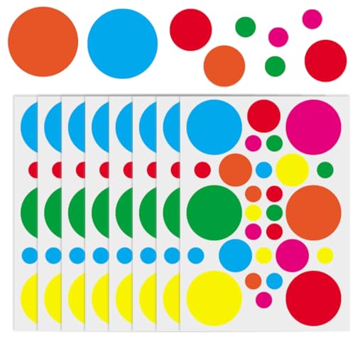 JEYORZY 224 Piezas Pegatinas Redondas Colores, Gomets Colores Surtidos, Pegatinas Pequeñas, Para Hogar, Aula, Almacén, Oficina, Varios tamaños y colores, 8 Hojas