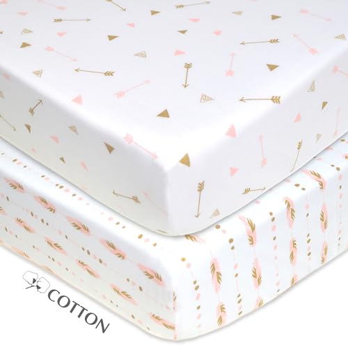 Image of American Baby Company 2 Pack Fitted Crib Sheets 52x28 inch, Feathers /Arrows | 100% Natural Cotton Crib and Toddler Bed Sheets, Soft, Breathable & Hypoallergenic, Gentle on Skin, Neutral for Boys & Girls