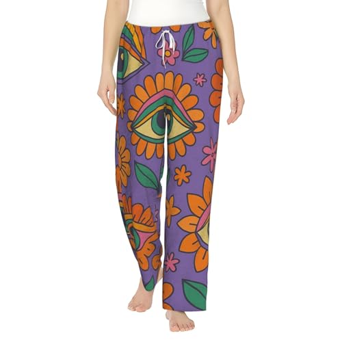 Pantalon de détente confortable en flanelle contre le froid hivernal avec motif floral rétro