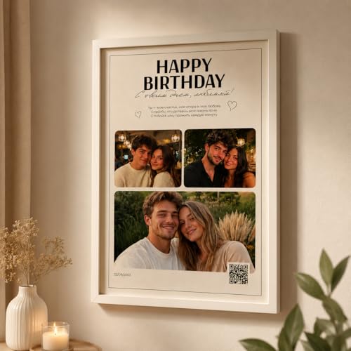 Image of Customized Birthday Photo Frame for Couples with Photos & Song QR Code | Romantic Gift Frame for Him & Her