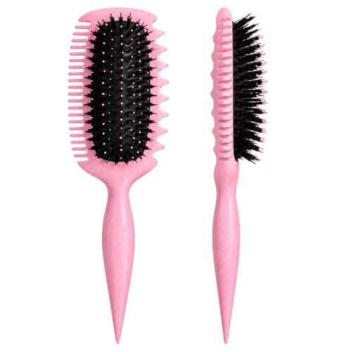 Image of 3in1 Curl Defining Hair Brush for Effortlessly Detangling & Blow Drying, Nylon & Boar Bristle Paddle Brush