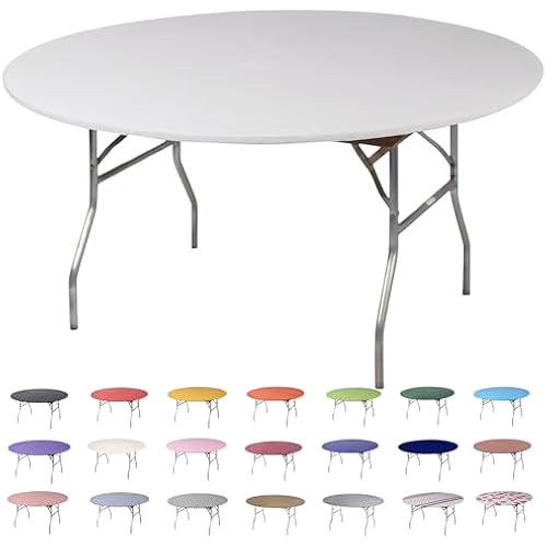 Kwik-Covers 10-Pack Fitted 60” or 72” Round Plastic Table Covers, Elastic Edge, 3 Mil Vinyl, Won’t Blow Off, Indoor/Outdoor for Picnic, Party & Trade Show Supplies (White, 60" Round)