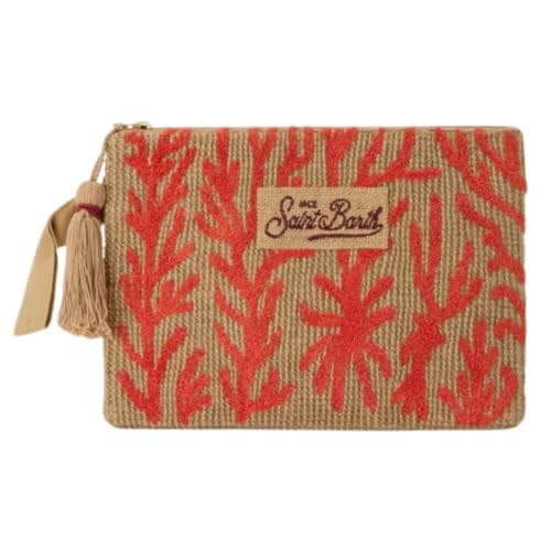Pochette en jute avec motif corail brodé main accessoire luxe naturel