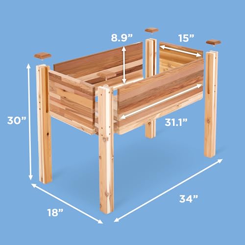 Jumbl Raised Canadian Cedar Garden Bed | Elevated Wood Planter for Growing Fresh Herbs, Vegetables, Flowers, Succulents | 34x18x30” - Thumbnail 6