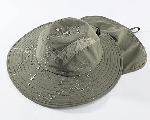 Image of Home Prefer Mens UPF 50+ Sun Protection Cap Wide Brim Fishing Hat with Neck Flap