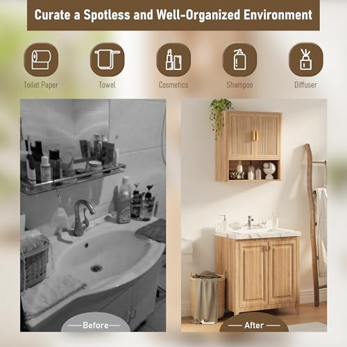 image for INNOD Bathroom Storage Cabinet, Medicine Cabinet with Adjustable Wood 