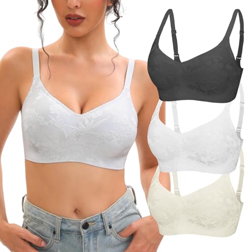 Wireless Bras for Women 3 Pack Seamless Full Coverage T-Shirt Bra No Underwire, Soft Comfort Everyday Bras