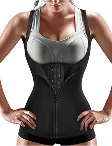 Nebility Women Waist Trainer Corset Zipper Vest Body Shaper Cincher Tank Top with Adjustable Straps (M, Black)